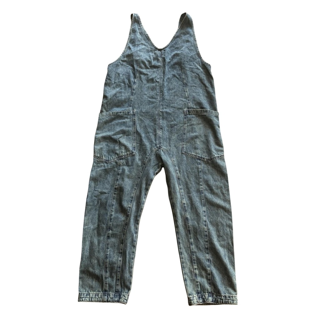 We The Free Overalls Womens XL Blue Denim Scoop Neck Relaxed Pockets Casual